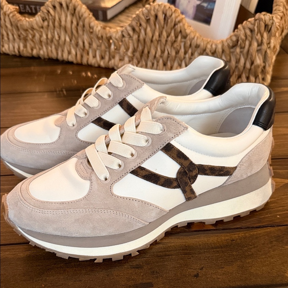 Veronica Beard Chiffon Leopard Retro Sneaker - Beige/White - Picture 2 of 7